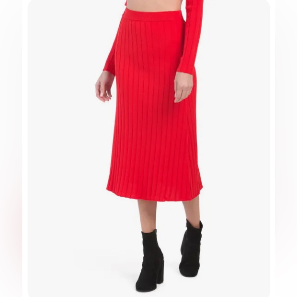 House of Harlow 1960 Red Ribbed Bodycon Midi Skirt XS